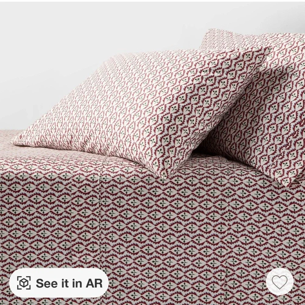 New Threshold Performance Sheet Set Woodblock Leaf 400 Thread Count Queen